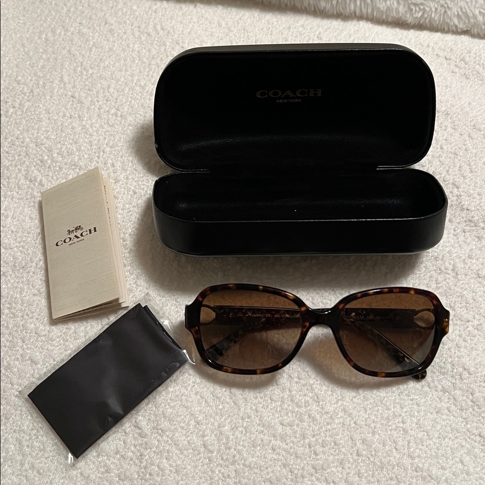 COACH Dark Tortoise Rectangle Polarized Sunglasses